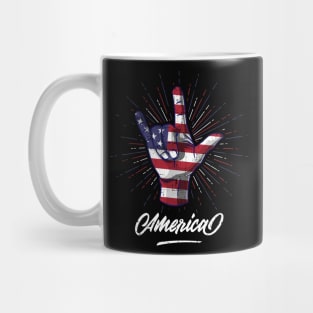 I Love You Hand Sign Gesture USA American Flag Cute Mug